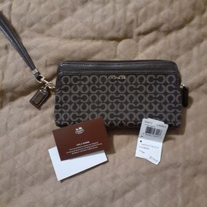 Coach dual zip wristlet with gift box. New